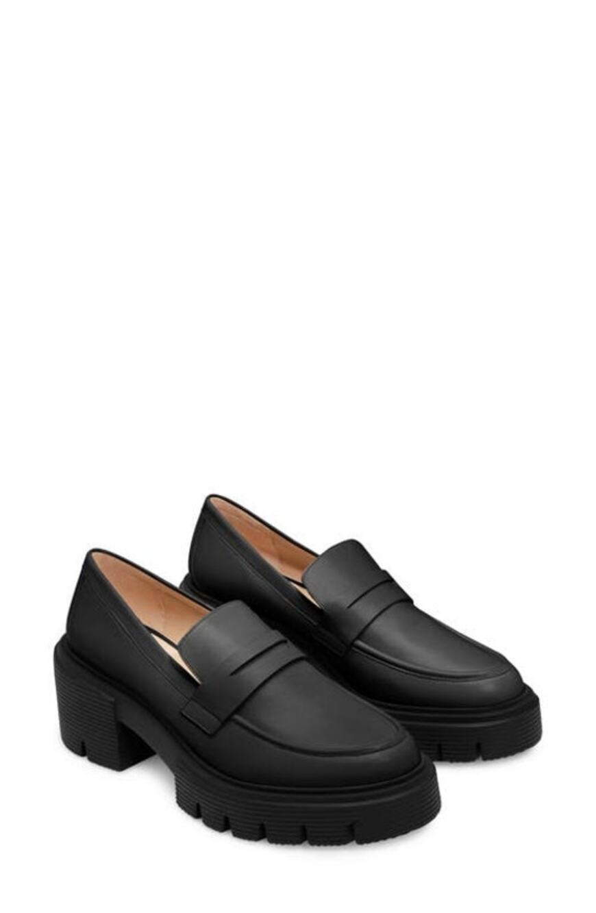 Stuart Weitzman Soho Lug Loafer Black Leather Penny Loafer 9.5B
